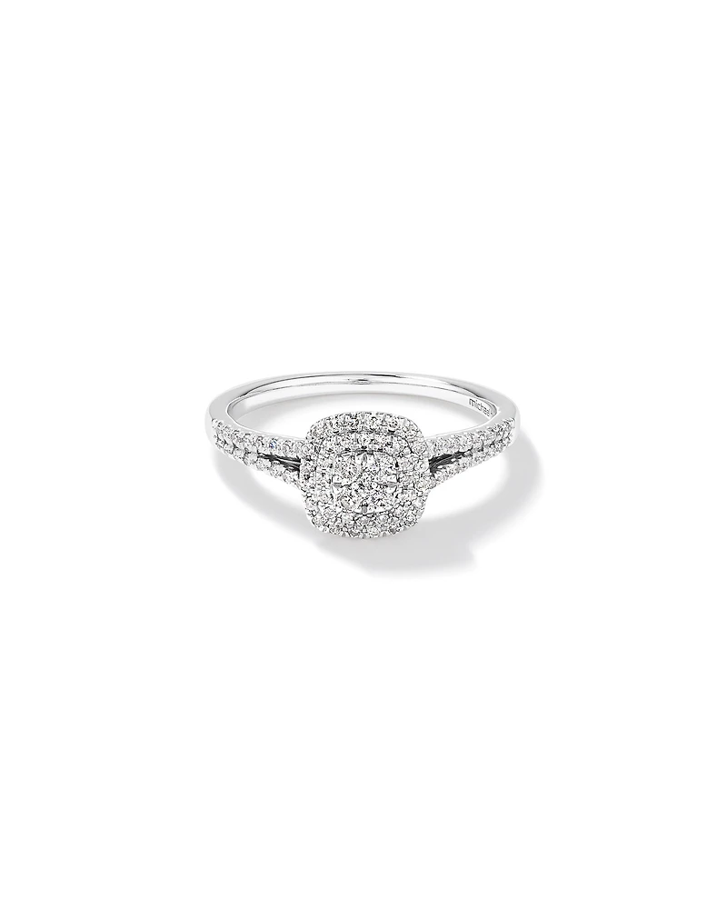 0.30 Carat TW Cushion Shaped Cluster Halo Diamond Ring in 10kt White Gold