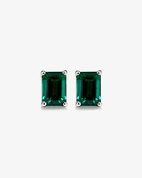 Emerald Cut Green Created Emerald Gemstone Stud Earrings and Pendant Necklace Set in Sterling Silver