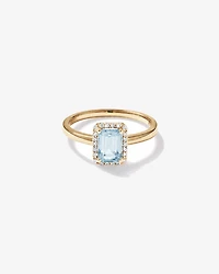 Emerald Cut Aquamarine and Diamond Halo Ring 10kt Yellow Gold