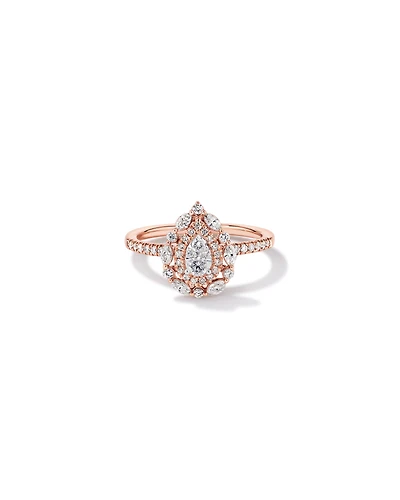 0.62 Carat TW Round Brilliant and Marquise Double Halo Cluster Diamond Ring 14kt Rose Gold with Rhodium