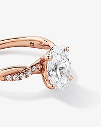 Bague de fiançailles torsadée en or rose 14 carats, sertie d'un diamant ovale 2,10 carats cultivé laboratoire