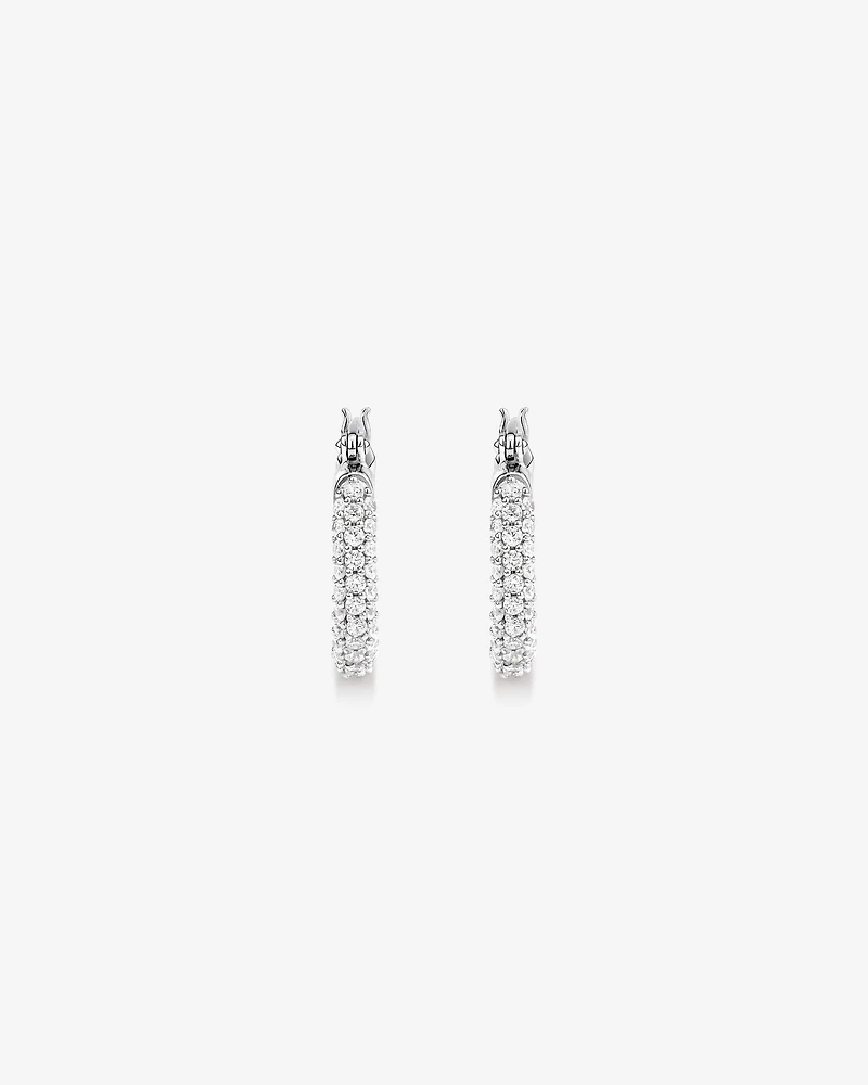 Boucles D'Oreilles Créoles Pavées De Petits Zircons Cubiques En Argent Sterling