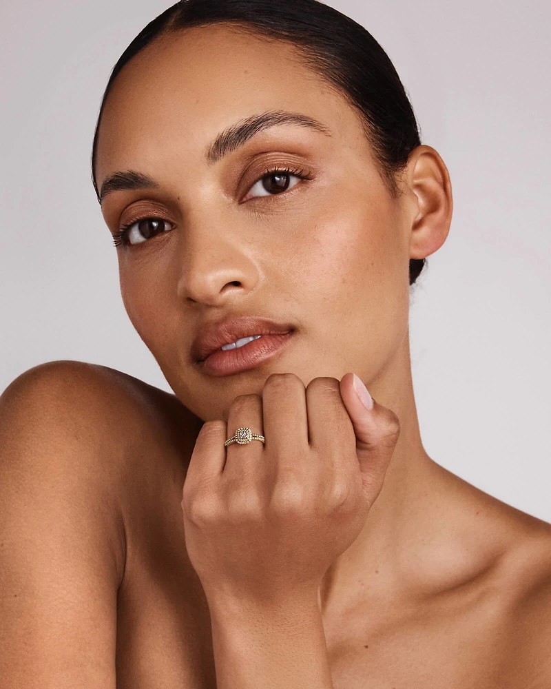 0.30 Carat TW Cushion Shaped Cluster Halo Diamond Ring in 10kt Yellow Gold