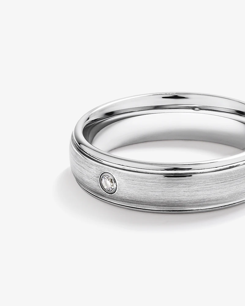 6mm Polished and Brushed Diamond Wedding Band in Tungsten
