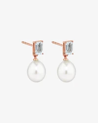 Multi-Wear Aquamarine and Cultured Freshwater Pearl Drop Stud Earrings in 10kt Rose Gold