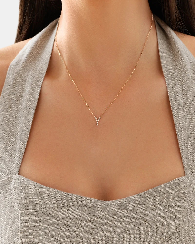 "Y" Initial Necklace with 0.10 Carat TW of Diamonds in 10kt Yellow Gold