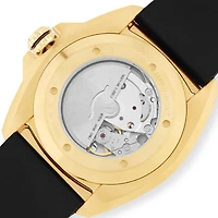Men's Automatic Watch in Yellow Gold Tone Stainless Steel with Black Dial and Silicone Strap