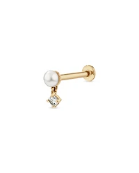 Cultured Fresh Water Pearl & White Sapphire Single Helix Earring in 10kt Gold