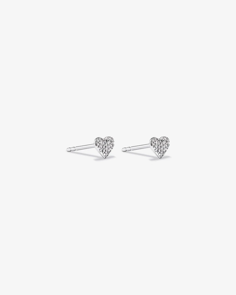 Fine Pave Diamond Heart Stud Earrings in Sterling Silver