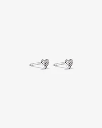 Fine Pave Diamond Heart Stud Earrings in Sterling Silver