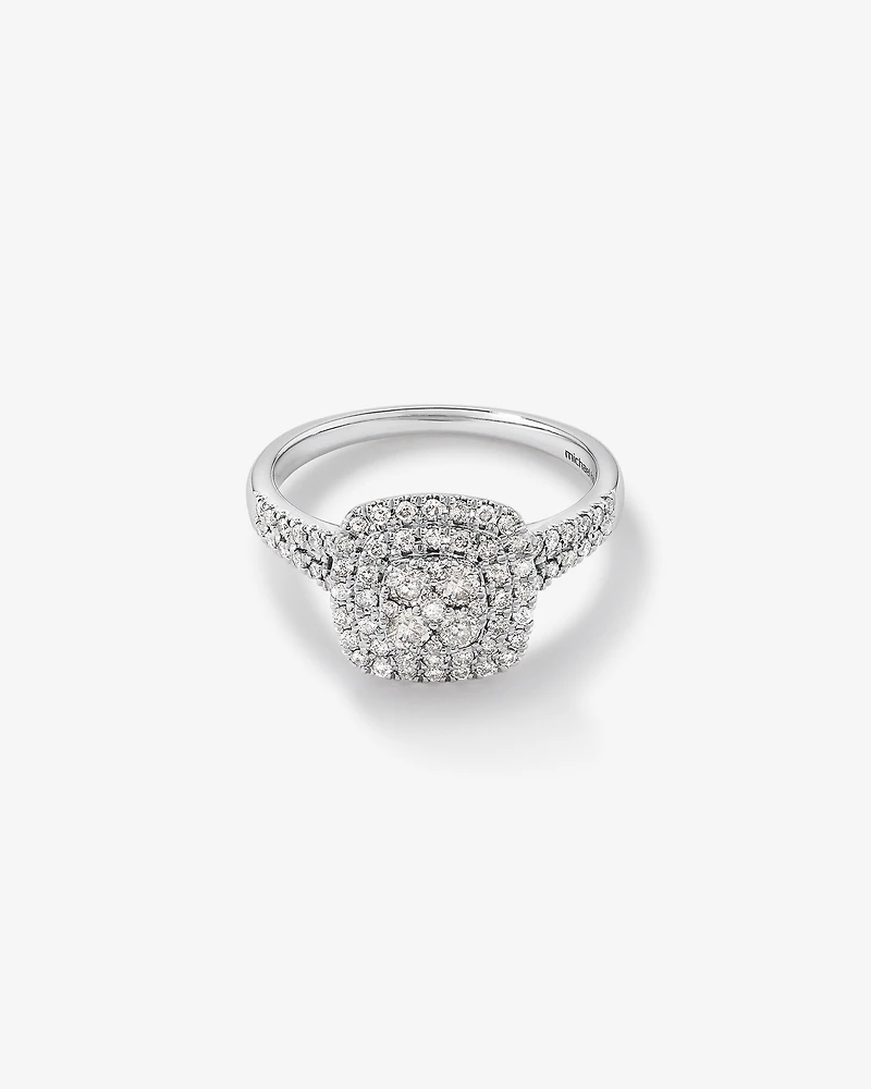 0.65 Carat TW Cushion Shaped Cluster Halo Diamond Ring in 10kt White Gold