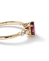 Oval-Cut Pink Tourmaline Scatter Ring with 0.10 Carat TW of Diamonds in 10kt Yellow Gold