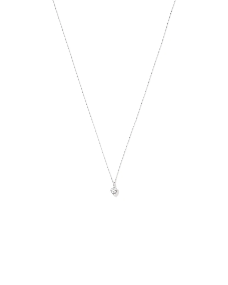Heart Shape Cubic Zirconia Halo Pendant Necklace in Sterling Silver