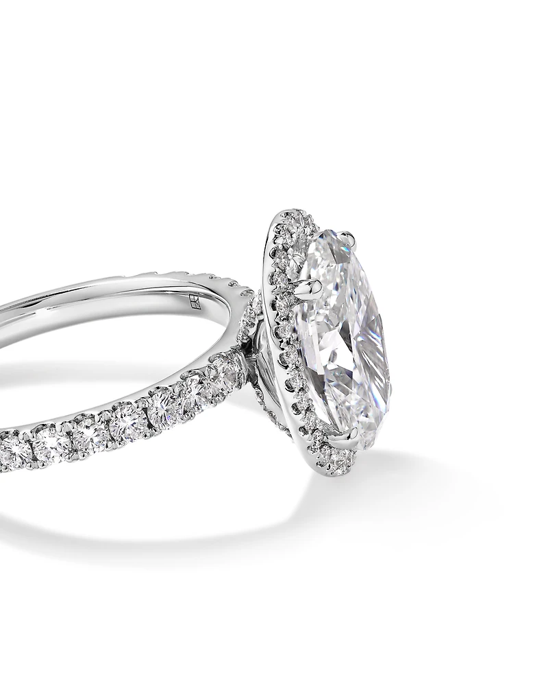 3.60 Carat TW Oval Cut Laboratory-Grown Diamond Halo Engagement Ring in 18kt White Gold