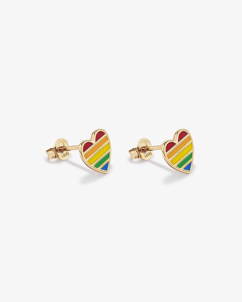 Heart Stud Earrings in 18Kt Vermeil with Enamel