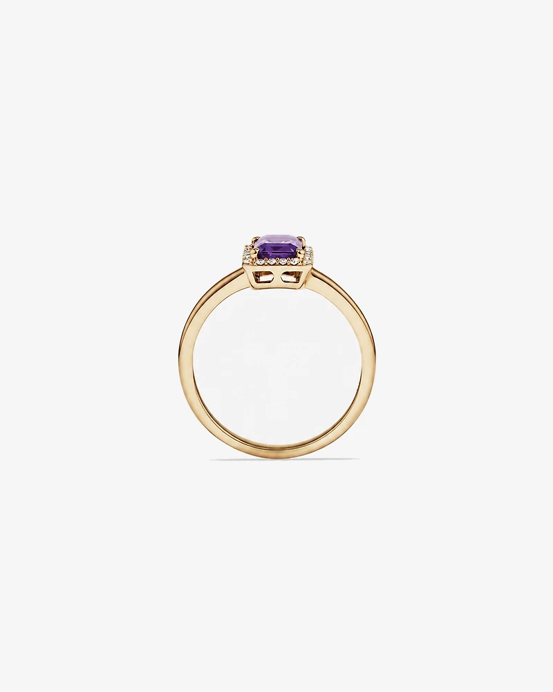 Emerald Cut Amethyst and Diamond Halo Ring 10kt Yellow Gold