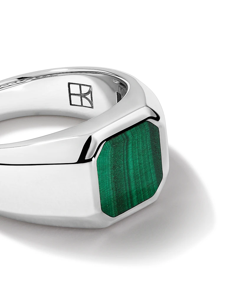 Malachite Square Signet Ring in Sterling Silver