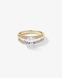Bague en diamant latérale ovale TW de 2,21 carats et baguette cultivée laboratoire or blanc 14