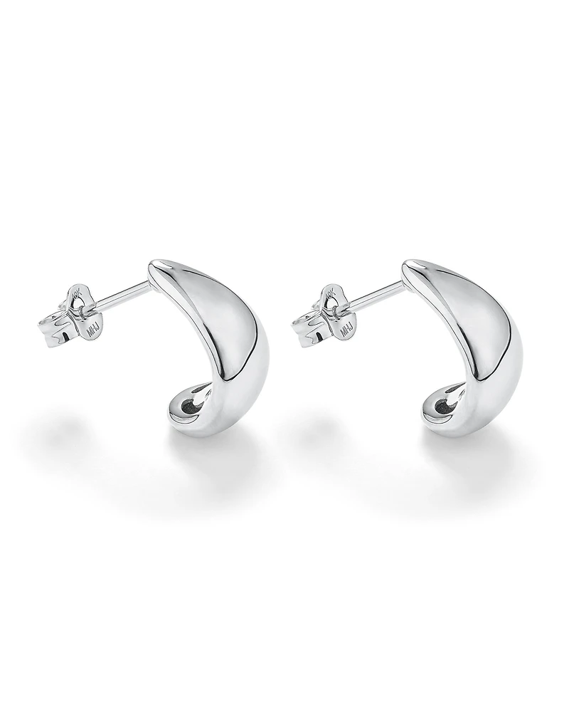 Polished Small Half Hoop Dome Stud Earrings in Sterling Silver