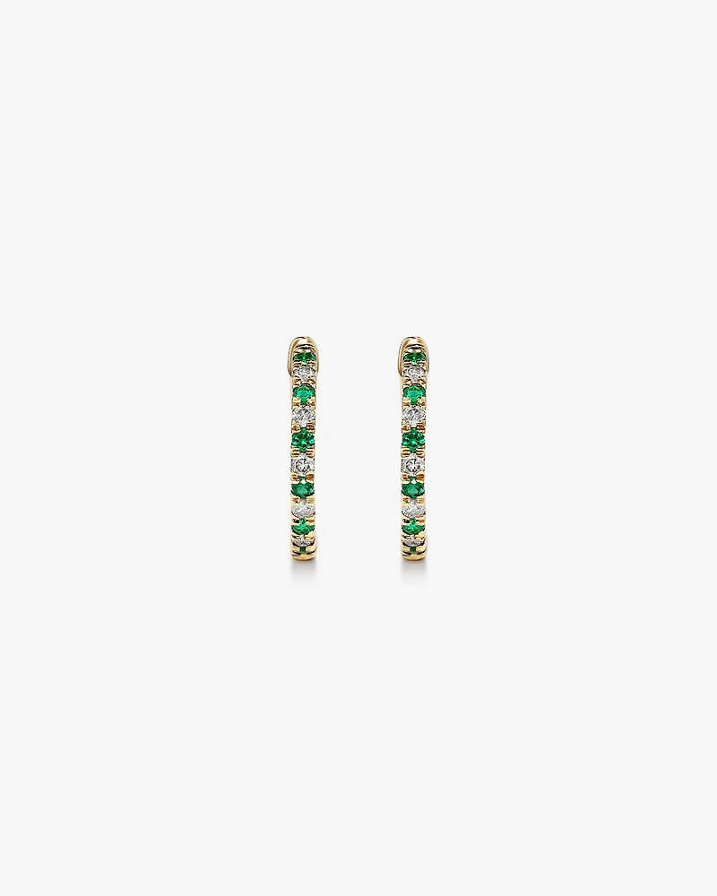 Boucles d'oreilles créoles 0,22 carat TW en diamants et émeraudes créées en or jaune 10 kt