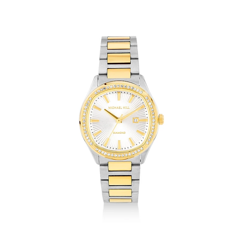 Montre Quartz Pour Femmes Deux Tons De 0,40 Carat Tw Diamant En Acier Inoxydable Ton Or Jaune