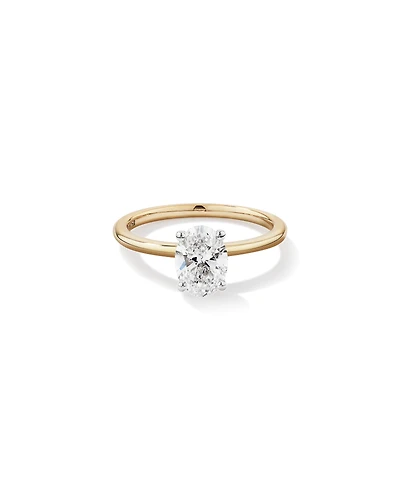 Bague de fiançailles en diamant solitaire ovale cultivée laboratoire 1,25 carat or jaune et blanc 14 carats