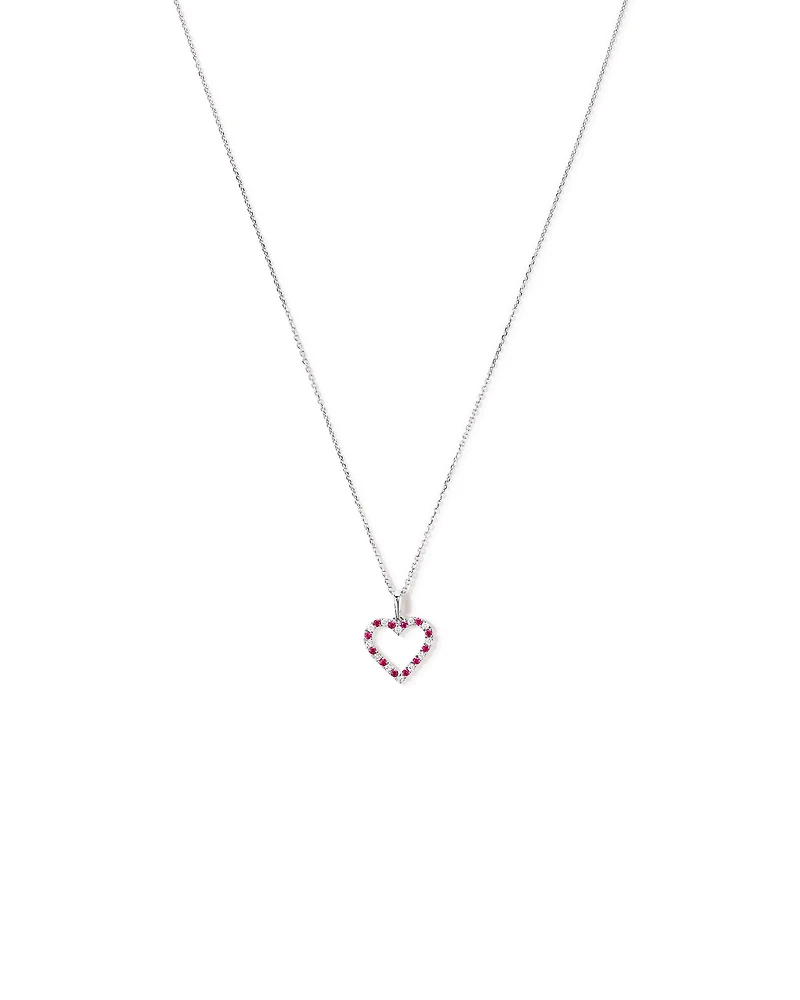 Heart Necklace with Created Ruby & 0.16 Carat TW of Diamonds in Sterling Silver