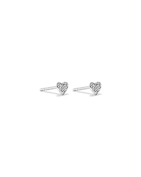 Fine Pave Diamond Heart Stud Earrings in Sterling Silver