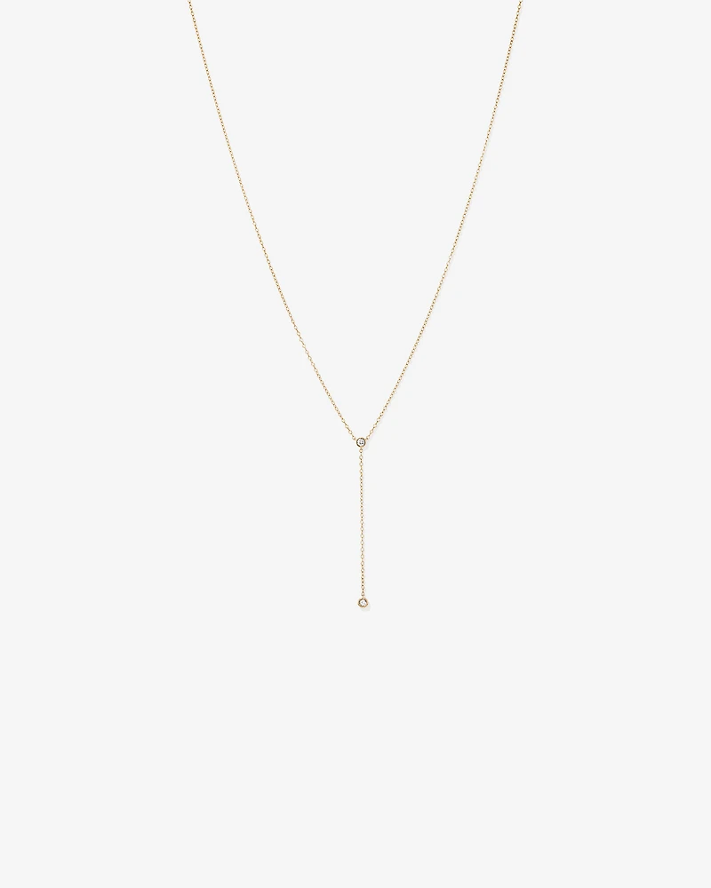 0.14 Carat TW Round Brilliant Diamond Bezel Set Lariat Necklace in 10kt Yellow Gold