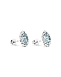 Oval Cut Blue Aquamarine Gemstone and 0.27 Carat TW Diamond Halo Stud Earrings in 10kt White Gold