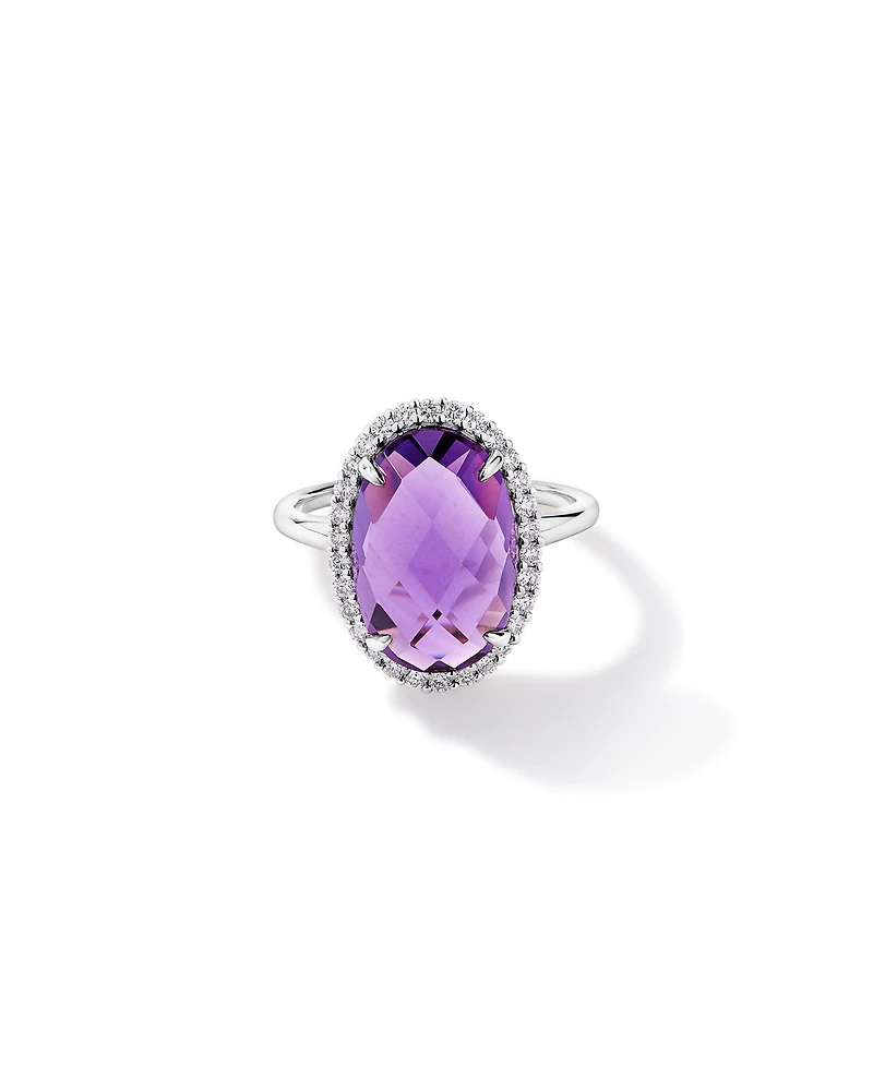 Oval Amethyst & 0.35 Carat TW Diamond Halo Ring 10kt White Gold