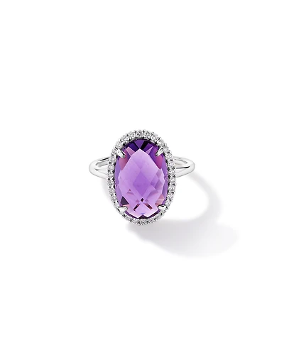 Oval Amethyst & 0.35 Carat TW Diamond Halo Ring 10kt White Gold