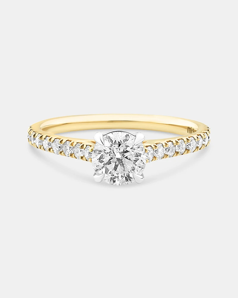 Bague de fiançailles avec 1 1/4 carat de diamants en or jaune/blanc 14 carats