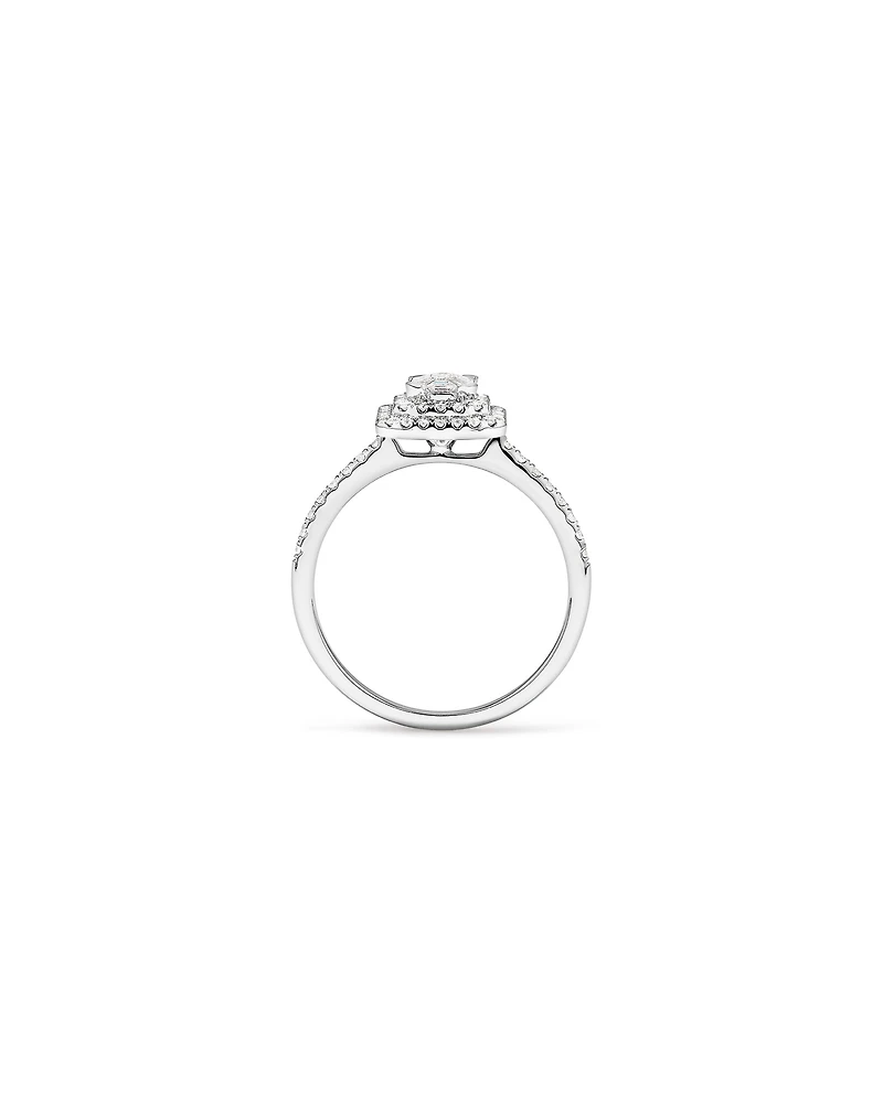 0.50 Carat TW Pie Cut Diamond Double Halo Engagement Ring in 14kt White Gold