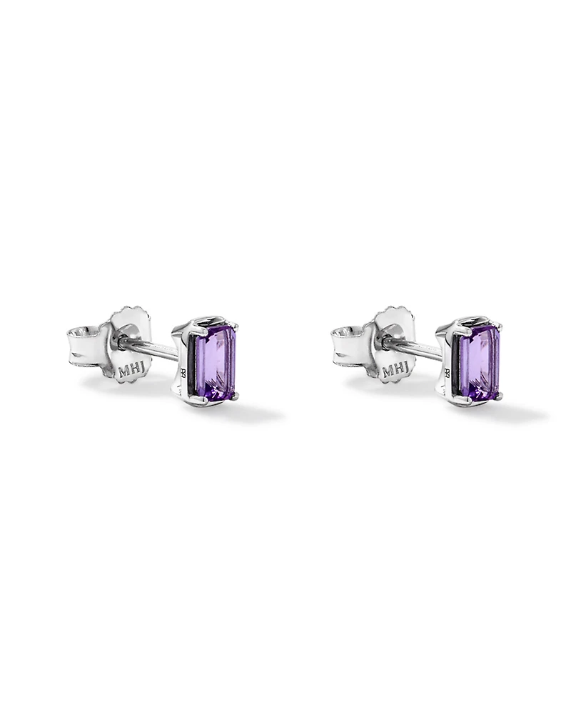 Emerald-Cut Amethyst Stud Earrings in Sterling Silver