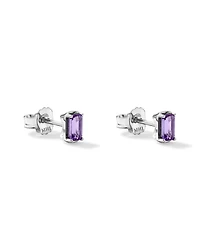 Emerald-Cut Amethyst Stud Earrings in Sterling Silver