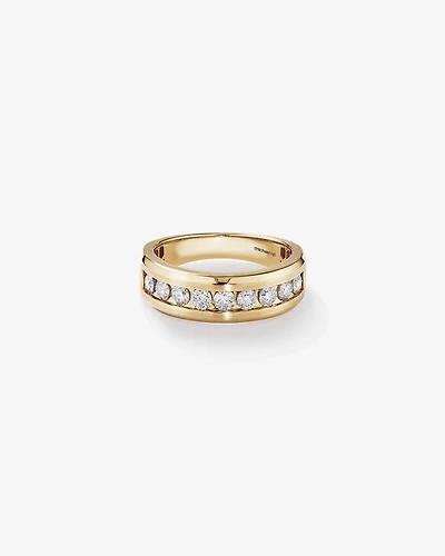 15 Carat TW Round Brilliant Half Bevelled Edge Channel Set Men's Ring 10kt Yellow Gold