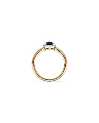 Oval Cut Blue Created Sapphire and Lab-Grown Diamond Halo Ring in 10kt Yellow Gold and Rhodium