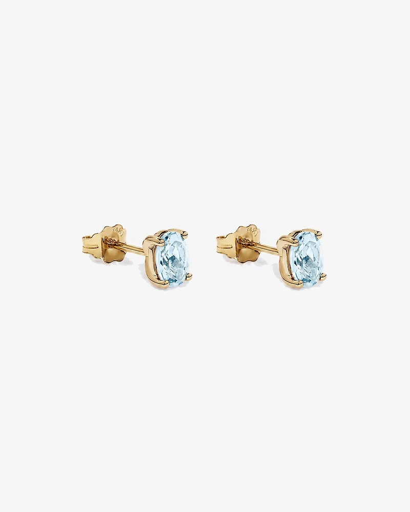 Boucles d'oreilles puces ovales Aigue-marine en or jaune 10 ct
