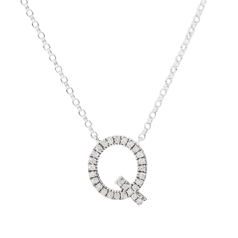 Collier à initiale Q en or blanc 10 K avec diamants totalisant 0,10 ct