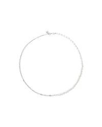 Half Cultured Freshwater Pearl Half Paperclip Chain Necklace in Sterling Silver