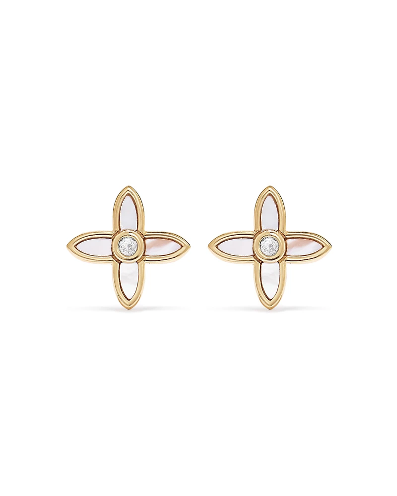 Mother of Pearl Flower Pendant and Stud Earrings Set in 18kt Gold Vermeil