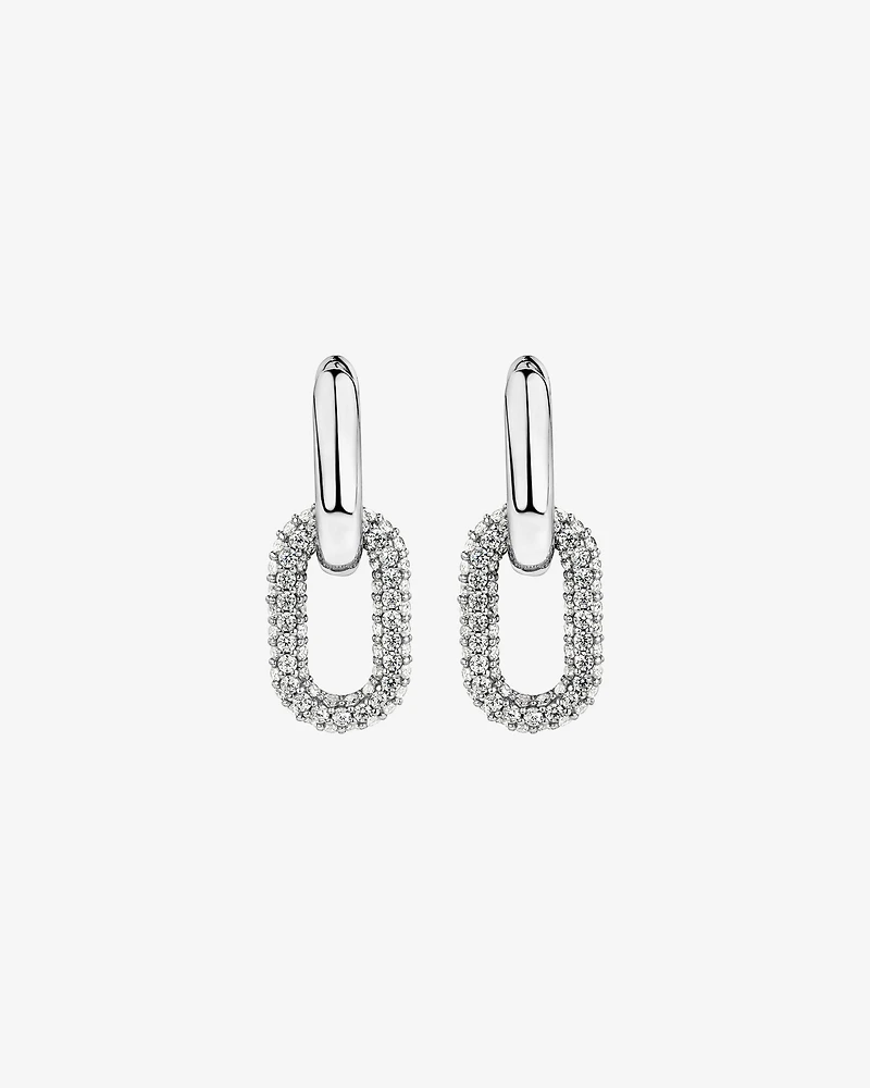 Paperclip Drop Huggie Earrings in Sterling Silver