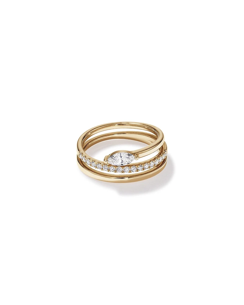 0.43 Carat TW Round Brilliant and Marquise Cut Laboratory-Grown Diamond Bypass Ring 10kt Yellow Gold