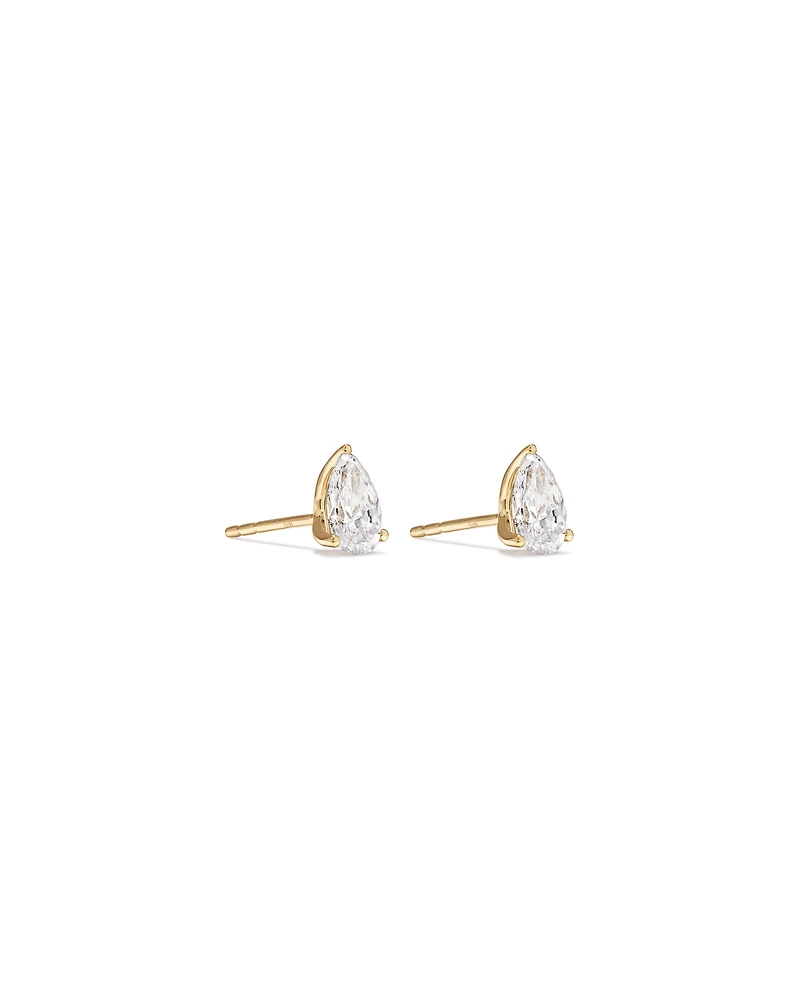 1.00 Carat TW Pear Cut Laboratory-Grown Diamond Solitaire Stud Earrings in 10kt Yellow Gold