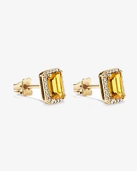 Boucles d'oreilles en or jaune 10 carats avec citrine taille émeraude et halo de diamants