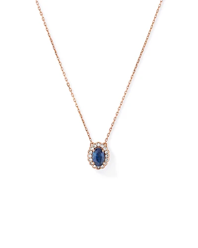 Australian Sapphire & 0.09 Carat TW Diamond Halo Necklace in 10kt White Gold