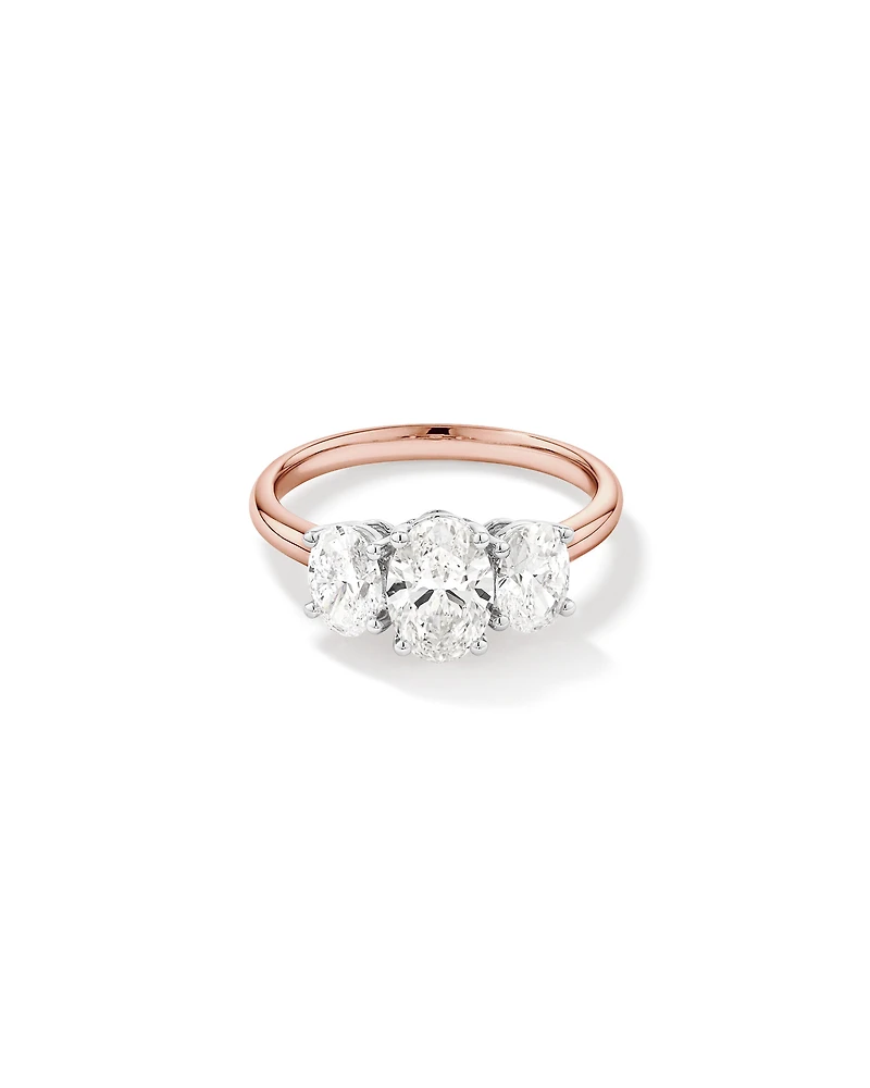 2 Carat Three Stone Oval Laboratory-Grown Diamond Engagement Ring 14kt Rose and White Gold