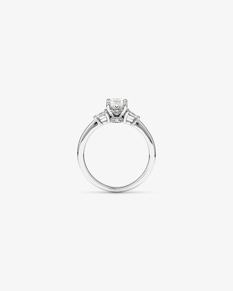 1.10 Carat TW Oval & Pear Cut Three Stone Engagement Ring in 18kt White Gold