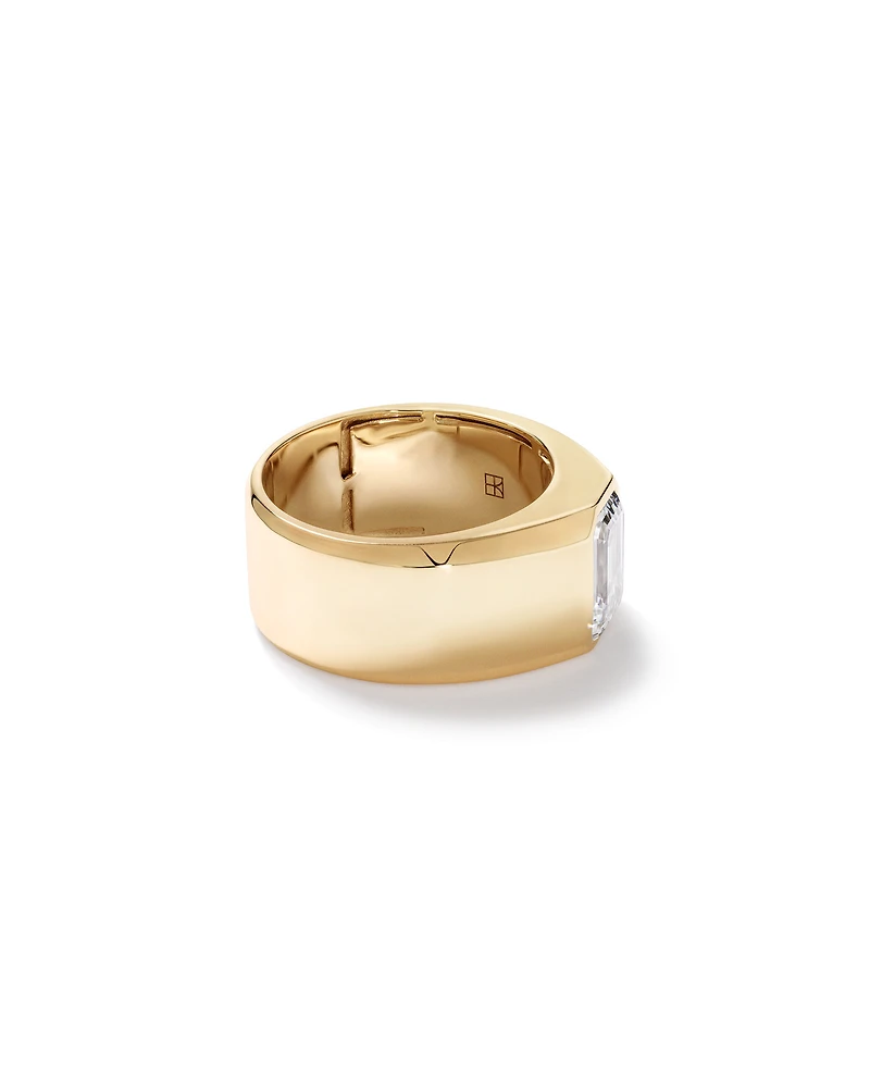 Bague cigare moderne en or jaune 14 carats, sertie d'un diamant de 2,00 carats taille émeraude cultivé en laboratoire